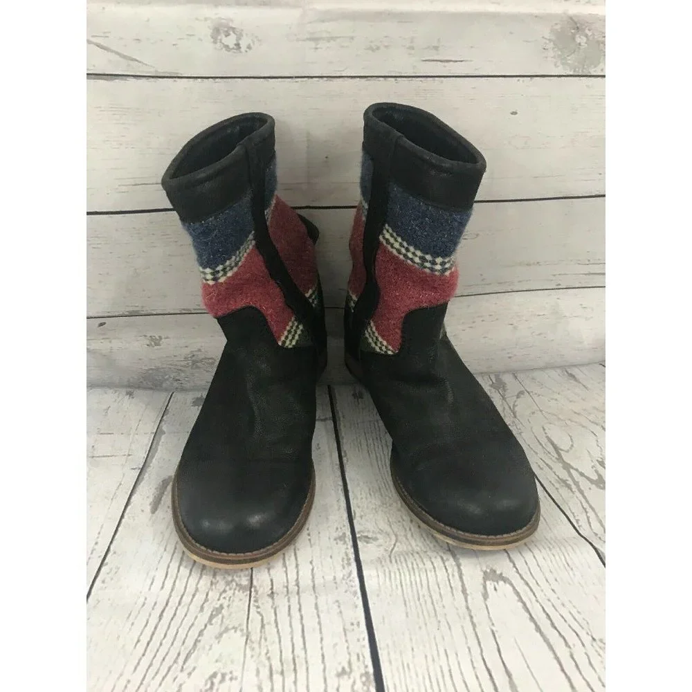 Seychelles Mid-calf Leather Boots Black multi-stri